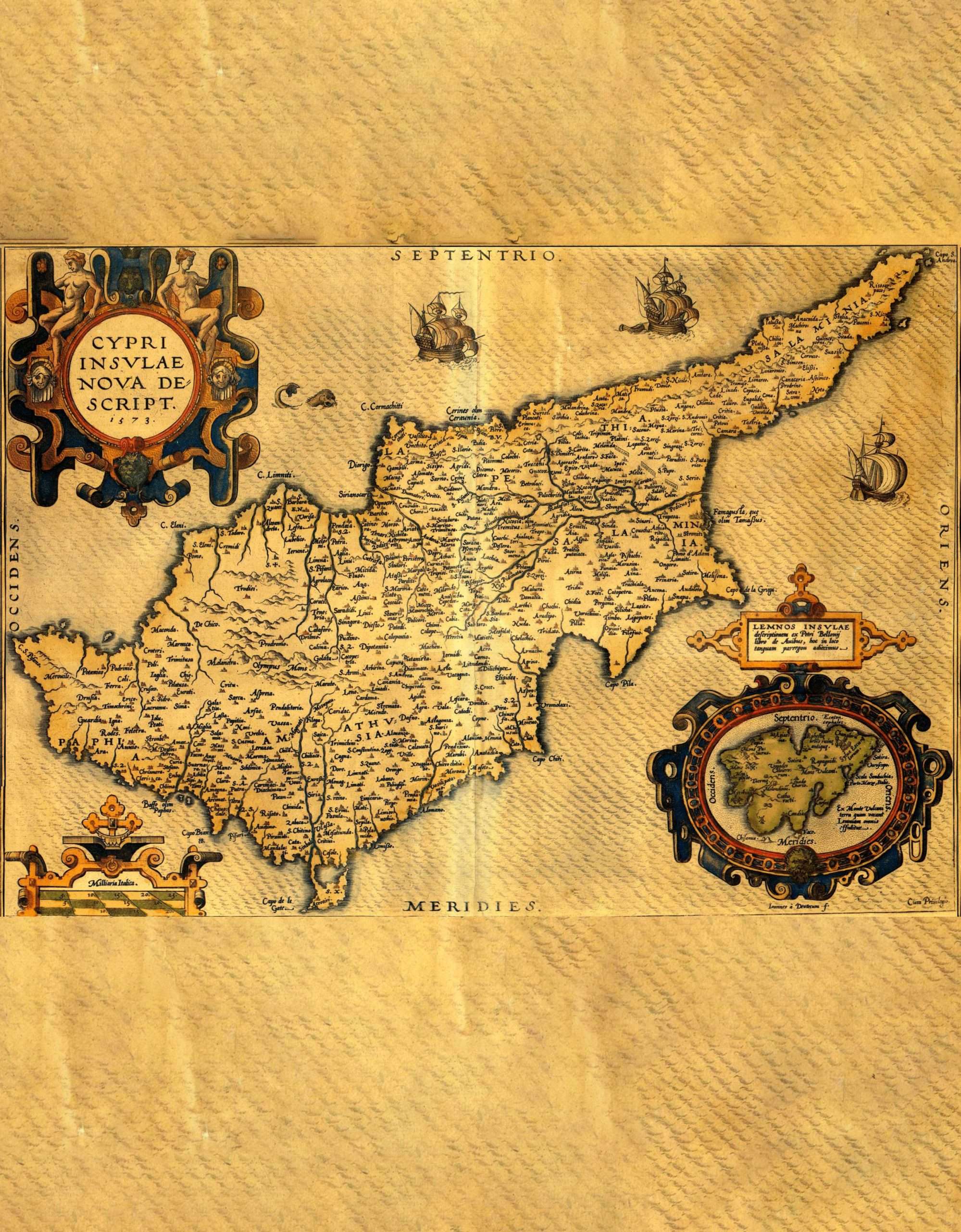 Historic illustrated map of Cyprus where Mishkin-Qalam lived in exile